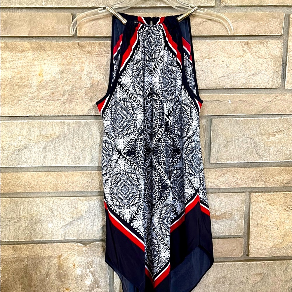 Alfani Navy and Red Patterned Halter Top